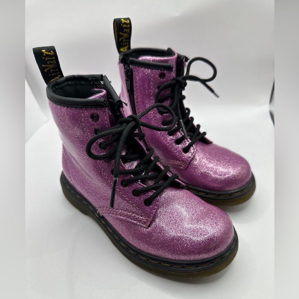 Dr Doc Martens Air Wair PINK Sparkle Glitter Lace Up Boots Little Girls  US  10